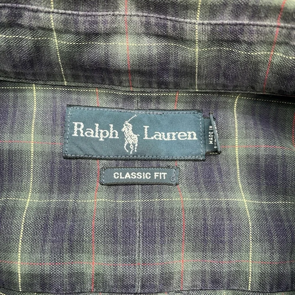 Polo Ralph Lauren Tartan Plaid Shirt Mens 2XLT Tall Classic‎ Fit Blue Green